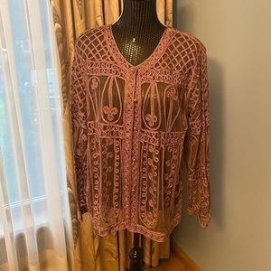 Mauve woven button down blouse